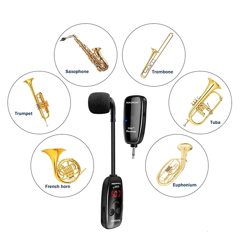 XIAOKOA UHF Wireless Instruments Saxophone Microphone Wireless Receiver Transmitter160ft RangePlug and PlayGreat for Trumpets 250303