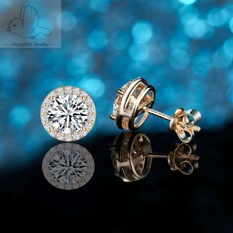 7MM Moissanite Stud Earrings with Sterg Sier Halo Rhodium Plated Classic Style Women's Jewelry