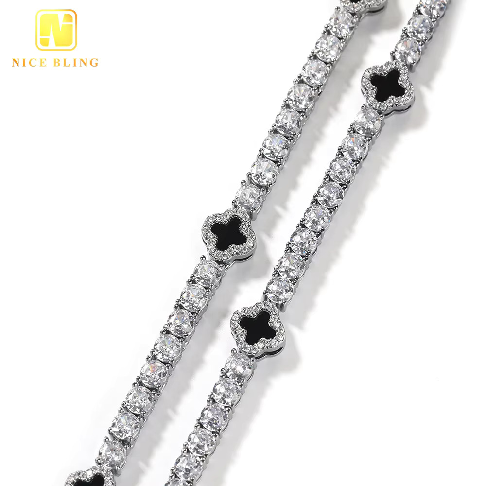 Fashion Hip Hop Jewelry Necklace Brass 5A CZ Diamond Tennis Chains Black Onyx 4MM Tennis Necklace for Men Women