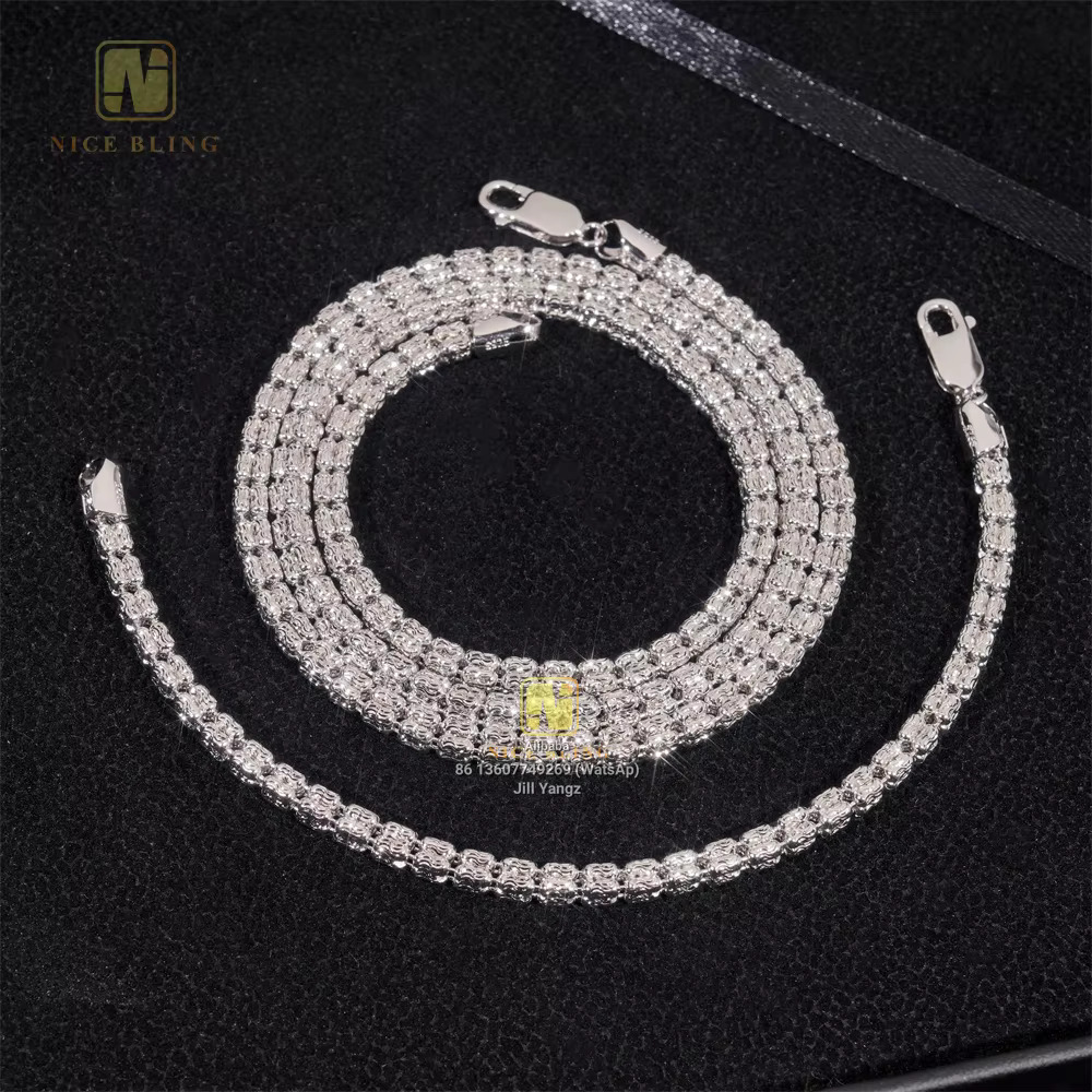 Fancy Ice Chain Cadena Necklace Bracelet Moon Ice 4mm 925 Plain Silver Chain 18k Gold Plated Necklace NO Moissanite Chain