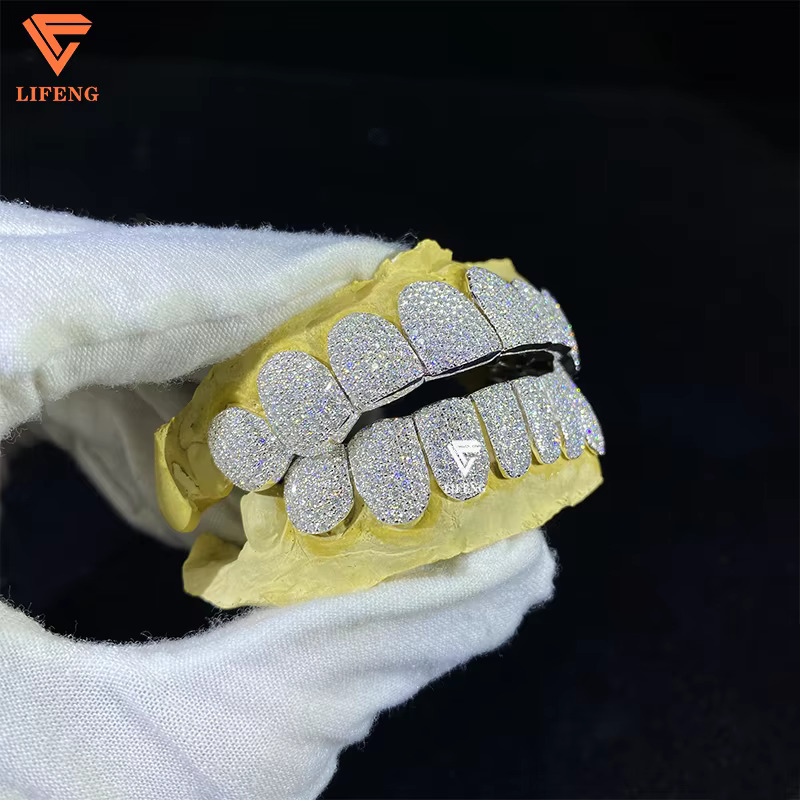 Iced Out Hip Hop Grillz Diamond Teeth Rappers 8 Top 8 Bottom Gold Plated 925 Sterling Sliver Custom Vvs Moissanite Grillz