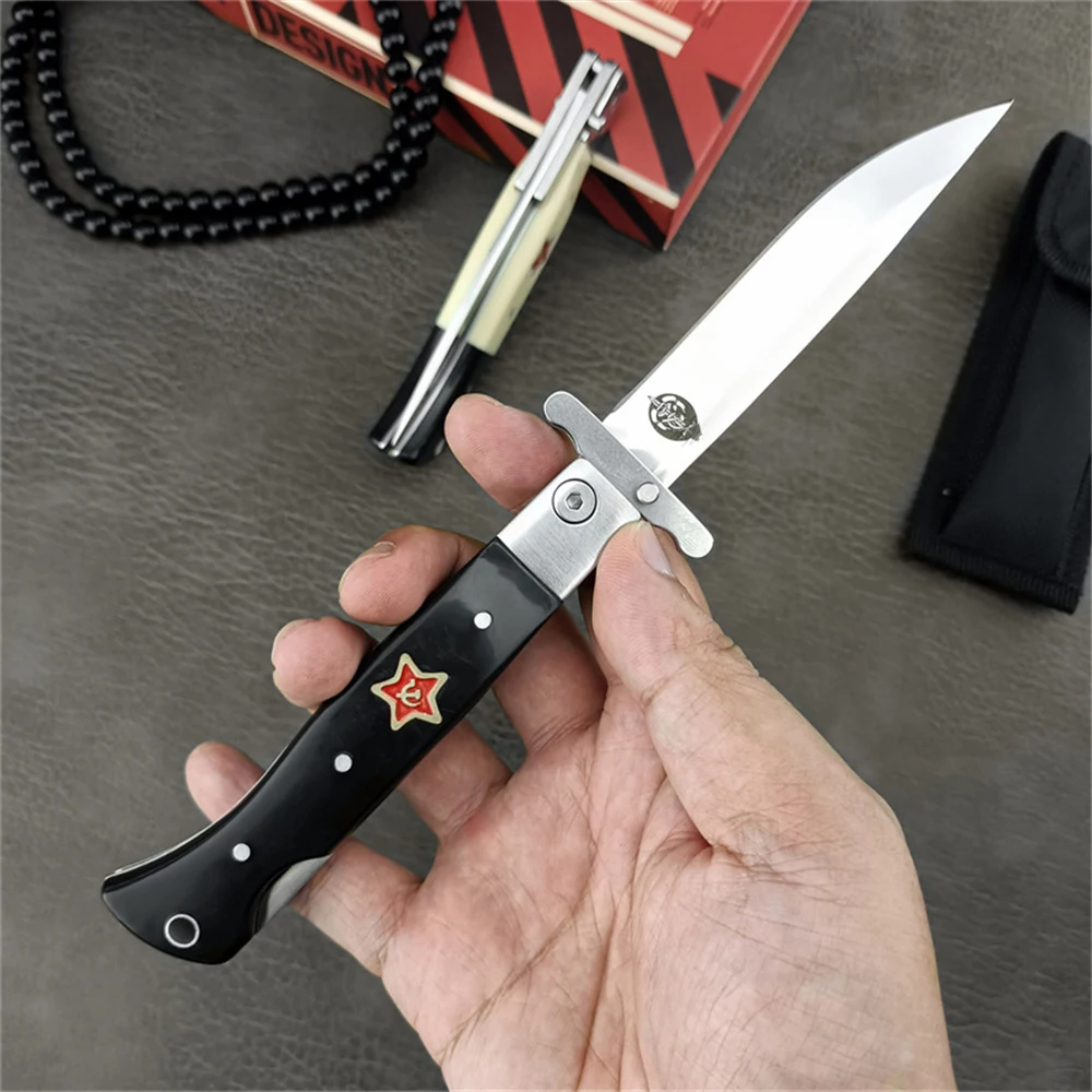 Russian Finka NKVD Tactical Assisted Opening Folding Knife 440C Stainless Steel Blade, ABS Handle with Nylon Sheath - Outdoor Hunting Survival Camping