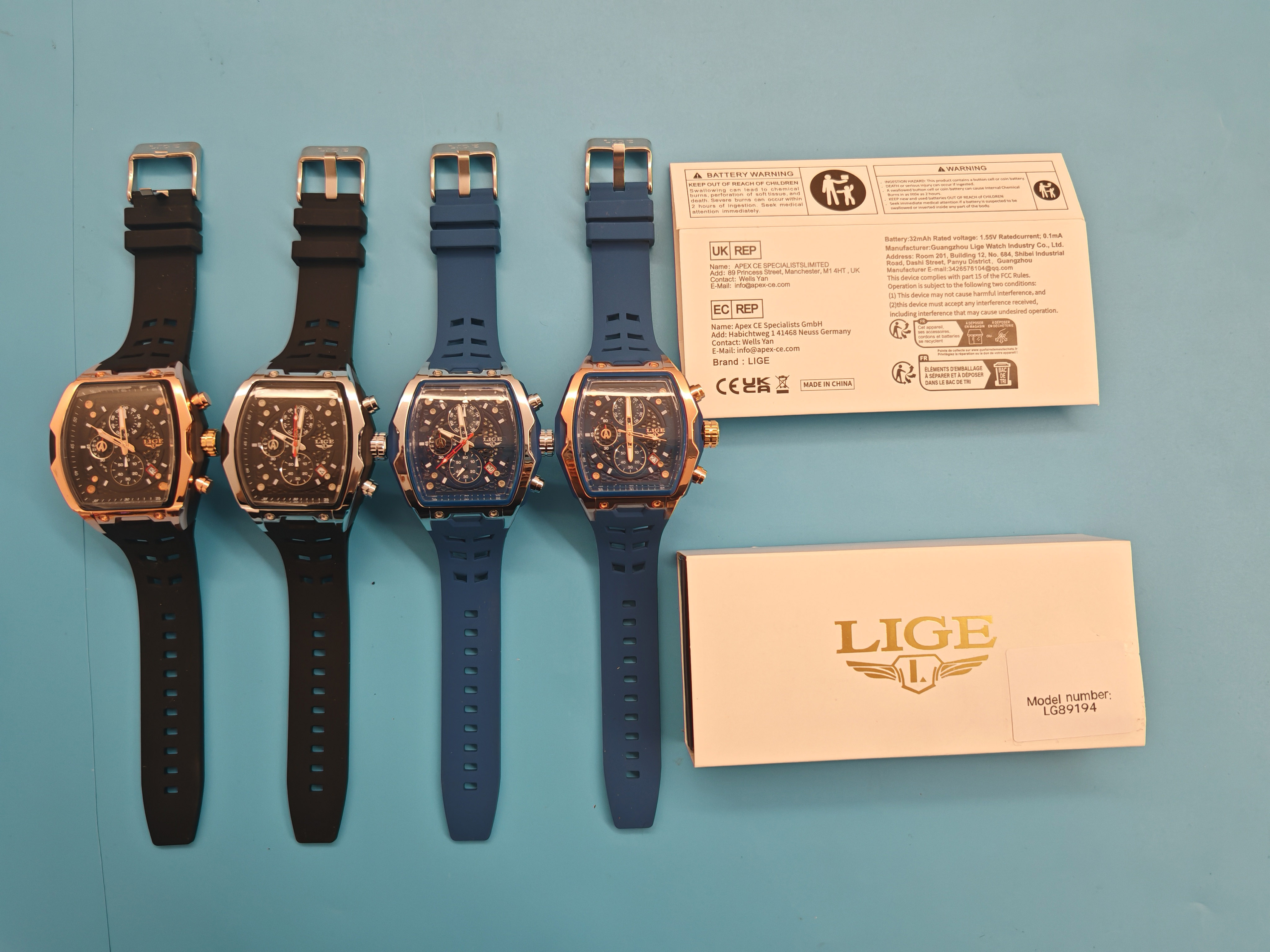 LIGE brand sports style wine barrel men's watch curved mirror hollowed out men's calendar quartz watch multifunctional waterproof watch