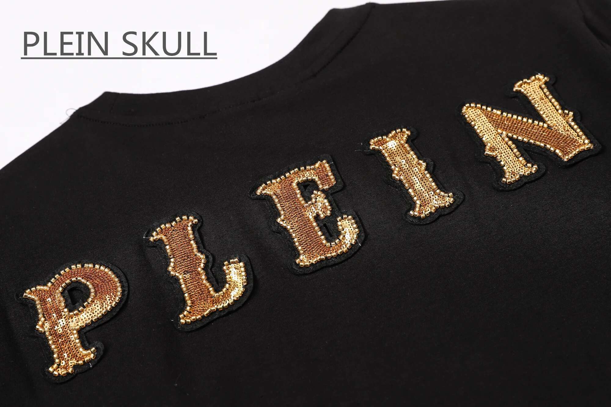 PLEIN SKULL Breathable Men's Fiess T-Shirt Cotton Classic Retro Summer Short Sleeve Top Casual Round Unisex Neck Tee