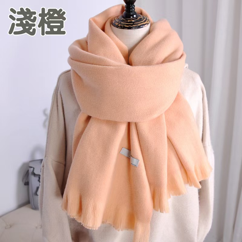 K078 Korean solid color thick white short beard scarf female solid color cashmere scarf annual meeting classmate meeting high-end short beard scarf