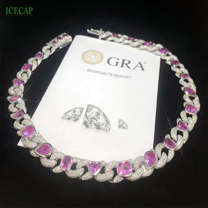Fashion Jewelry Necklaces Hip Hop Miami Cuban Link Chain 925 Silver VVS Moissanite Diamond Chain Necklace for Men