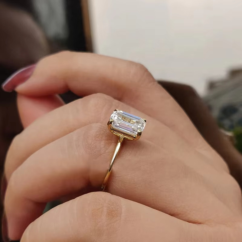 9K 10K 14K 18K Sterling Silver 925 3.0 CT Emerald Cut Solitaire Moissanite Ring Yellow Gold