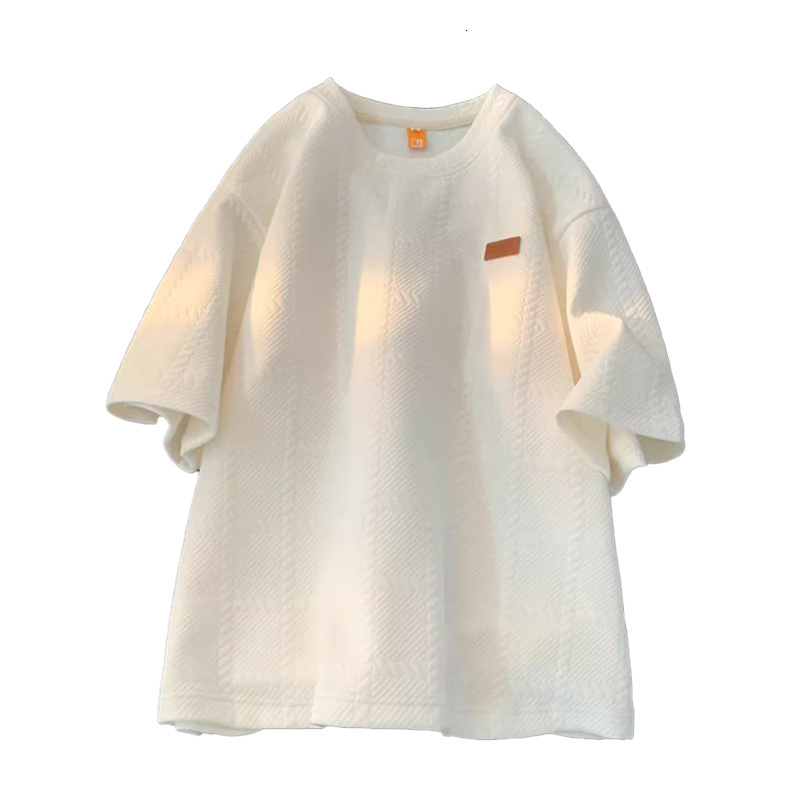 2025 New Design Niche Texture Jacquard Short Sleeved Men's Fashion T-shirt 2025 Summer New Quarter Sleeve Sports Top