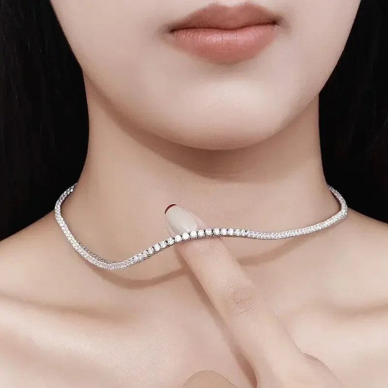 925 Sterling Silver Necklace Zircon Chain Necklace Women Fashion Simple Engagement Wedding Charm Jewelry 4mm 45cm250305