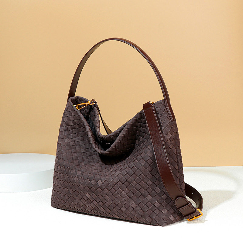 hot Woven One Shoulder Crossbody Bucket Bag for Women - Large Capacity, Frosted Suede, Underarm Tote