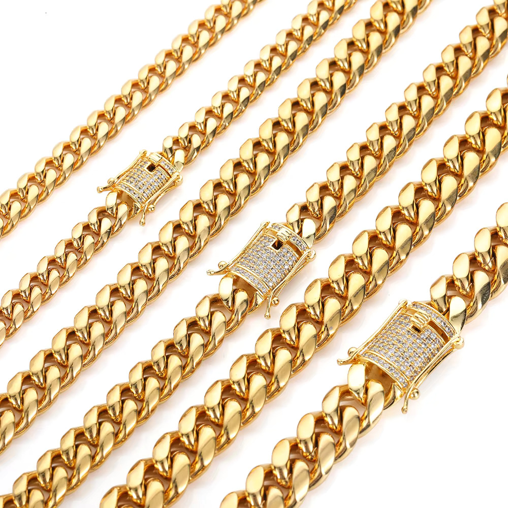 Hip Hop Cuban Stainless Steel Men Bracelet 18K Gold Plated Cuban Link Bracelet