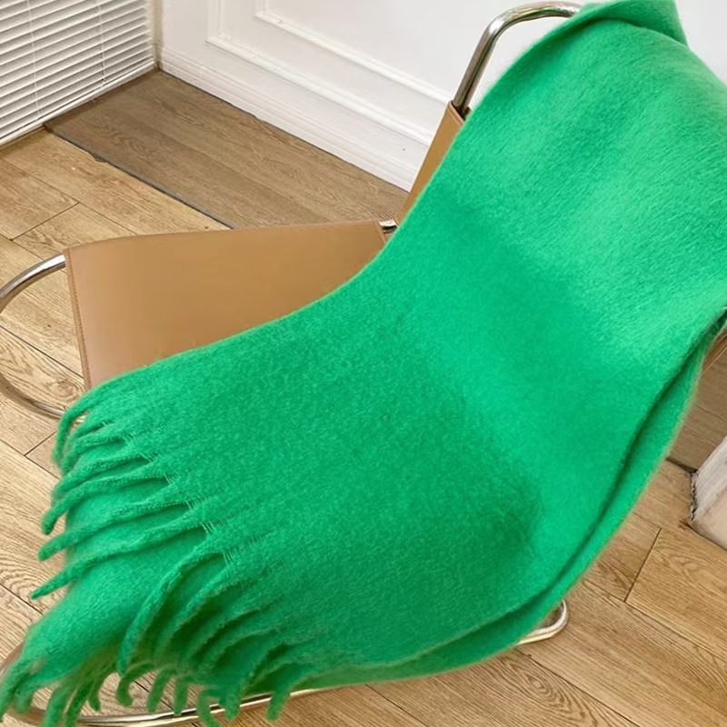 K084 Korean all-match soft and waxy solid color imitation cashmere tassel scarf for women winter extended warm and thickened scarf shawl