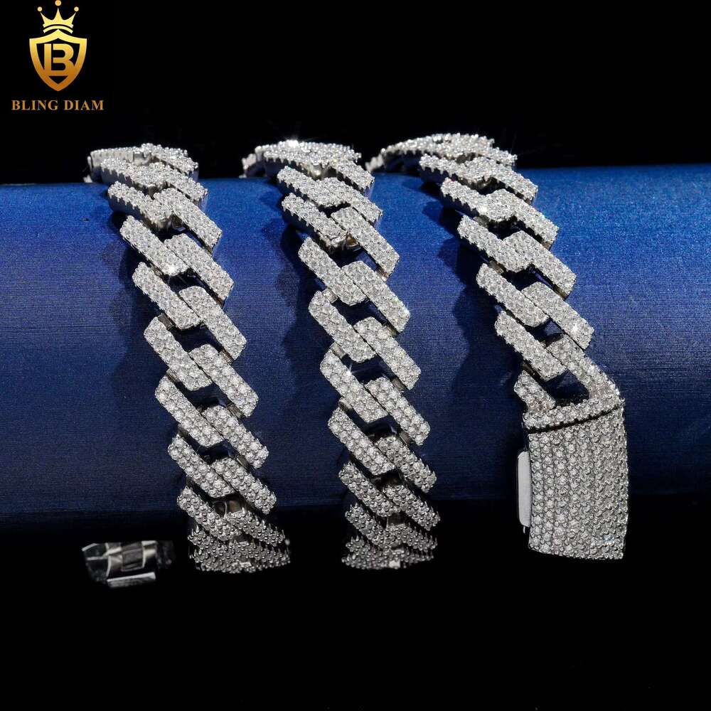 13.5mm Hip Hop Jewelry Miami Cuban k Chain Sterg Sier for Men 2 Row Iced Out Moissanite Necklace