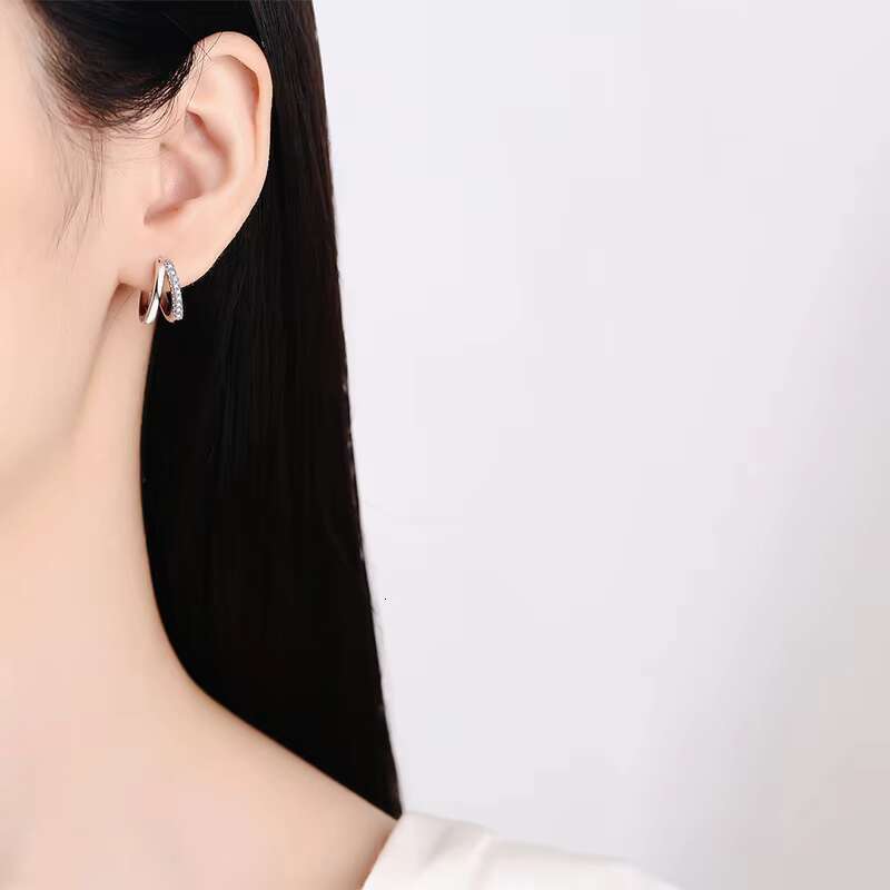 PYQ 0.15ct Double Ring Hypoallergenic Jewelry Sier Moissanite Hoop Owl Earrings