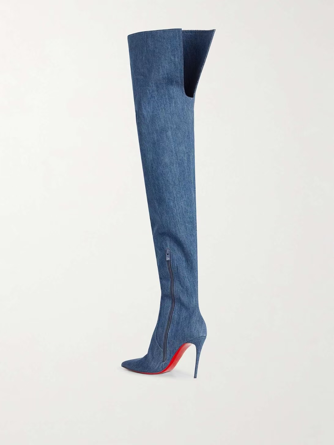 European women's high-heeled pointed shoes, denim embroidered knee high zipper boots, nightclubs dates - stylish and minimalist design