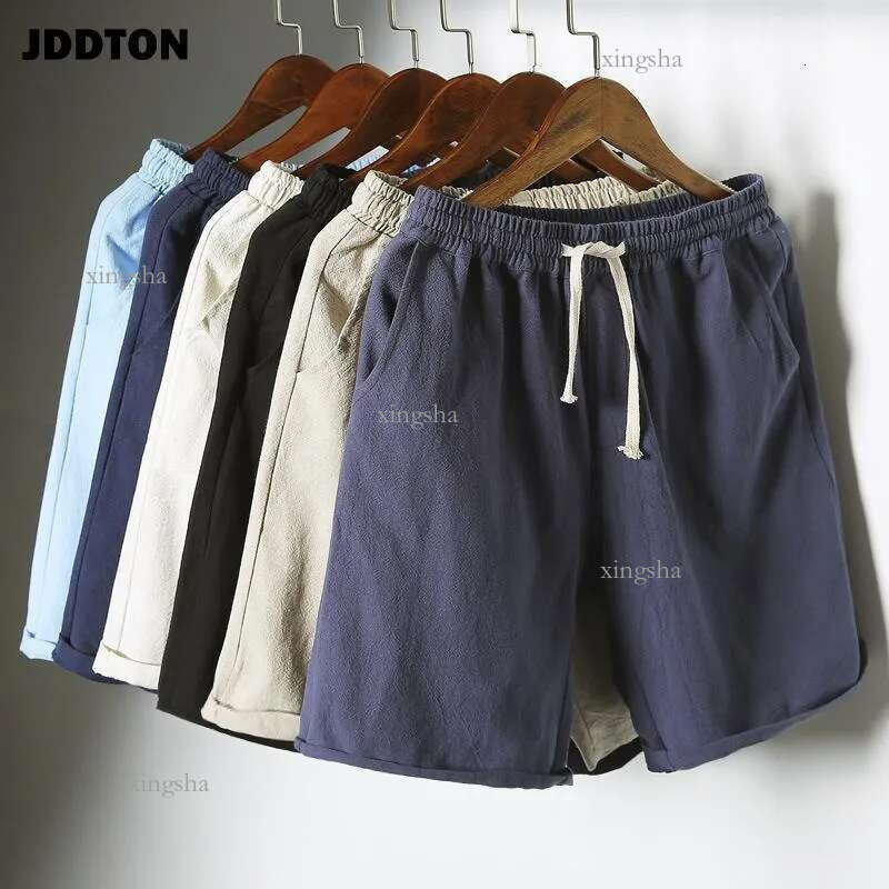 JDDTON Men's New Colorful Summer Cotton Linen Shorts Breathable Big Size 5Xl Beach Soild Sweatshorts Casual Joggers Pants Je