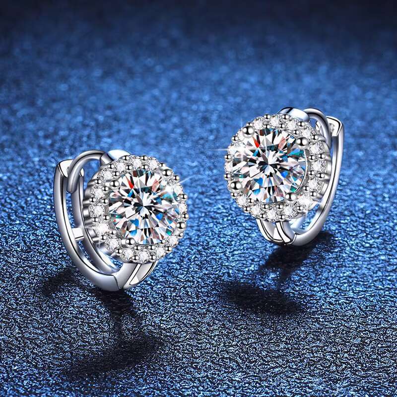 PYQ Halo Large Sier Hoop Fashion Jewelry Girls Moissanite Stud Earrings