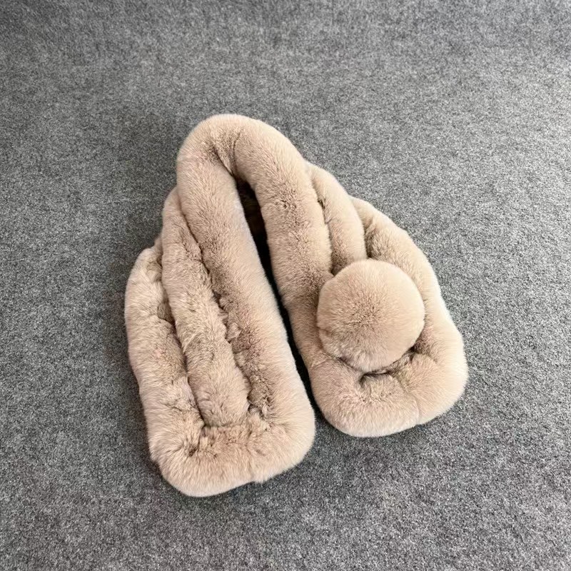 K075 Haining real rex rabbit fur scarf high quality thick real fur neck scarf female rex rabbit ball three row tube