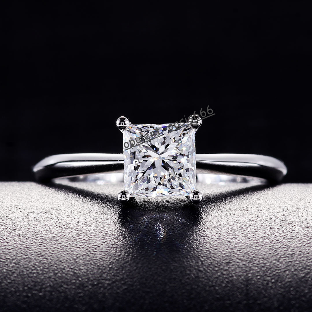 Real Lab Diamond Solitaire Ring 18k 14k 10k Gold 925 Silver Princess Cut Moissanite Engagement Rings for Women