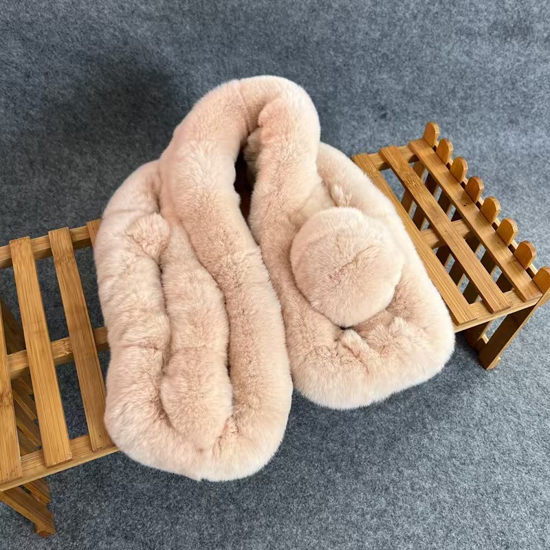 K075 Haining real rex rabbit fur scarf high quality thick real fur neck scarf female rex rabbit ball three row tube