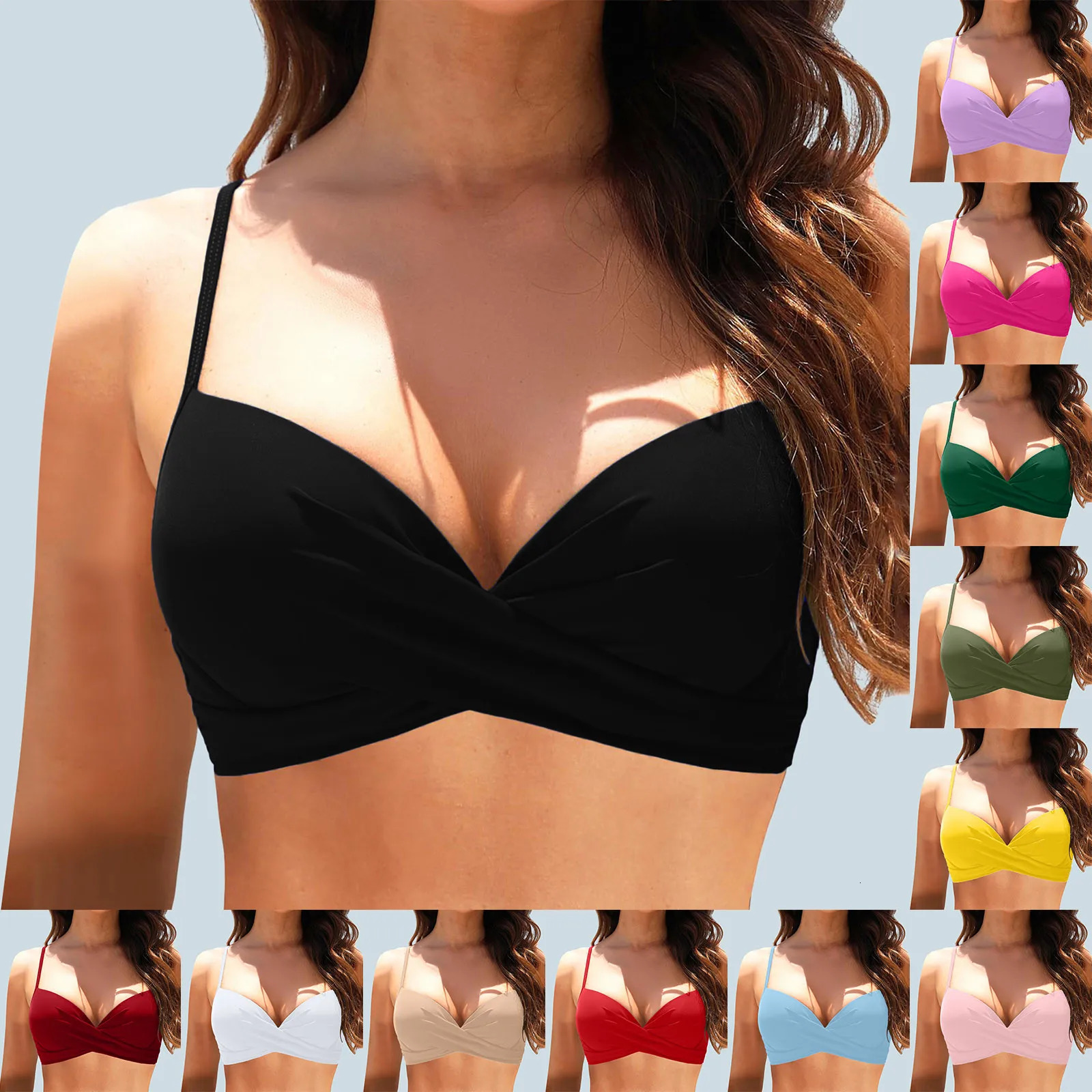 Womens Swimwear 2024 Women Back Stainless Steel Hooks Swimwear Tops Underwire Full Coverage Bikini Top swimsuit femme 250305Z