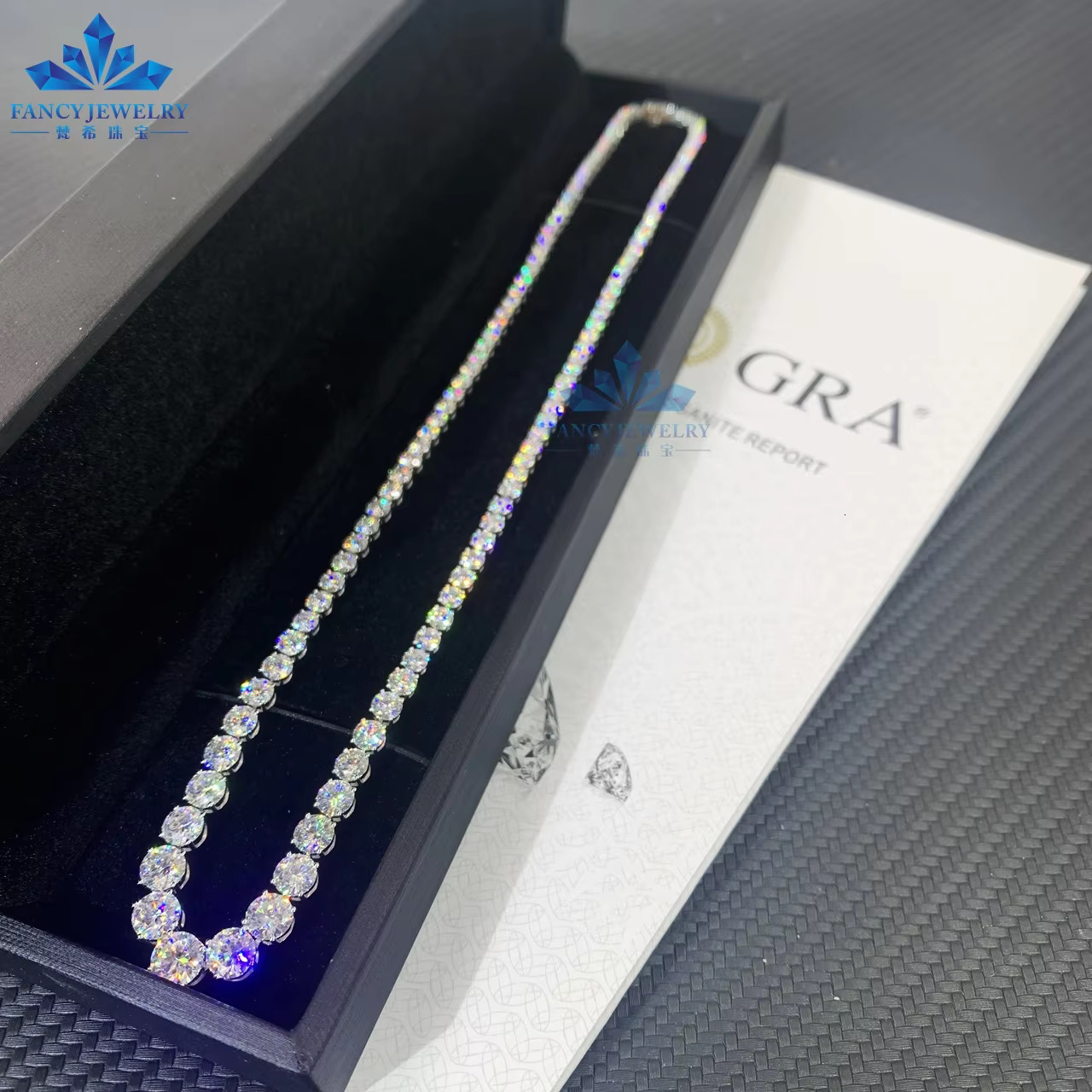 Drop Shipping 18K White Gold Mossanite Tennis Chain Wholesale Price 2.9-6.5mm VVS Diamond Necklace Moissanite Tennis Chain Stock