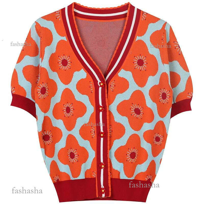 329 2021 Runway Spring Summer Brand Same Style Sweater Short Sleeve V Neck Cardigan Fashion Clothes High Quality Womens Min