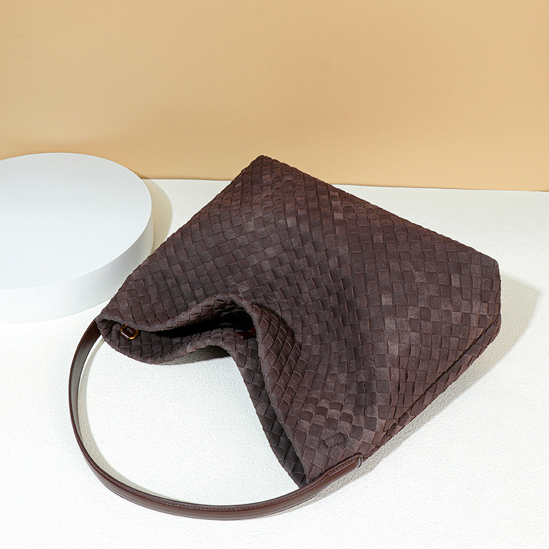 hot Woven One Shoulder Crossbody Bucket Bag for Women - Large Capacity, Frosted Suede, Underarm Tote