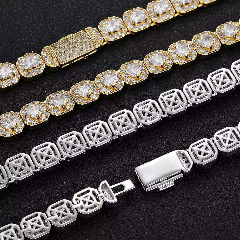 Hip Hop Streetwear Jewelry Set Men's & Women's Spring Clasp Tennis Chain Necklace Zircon Bracelet