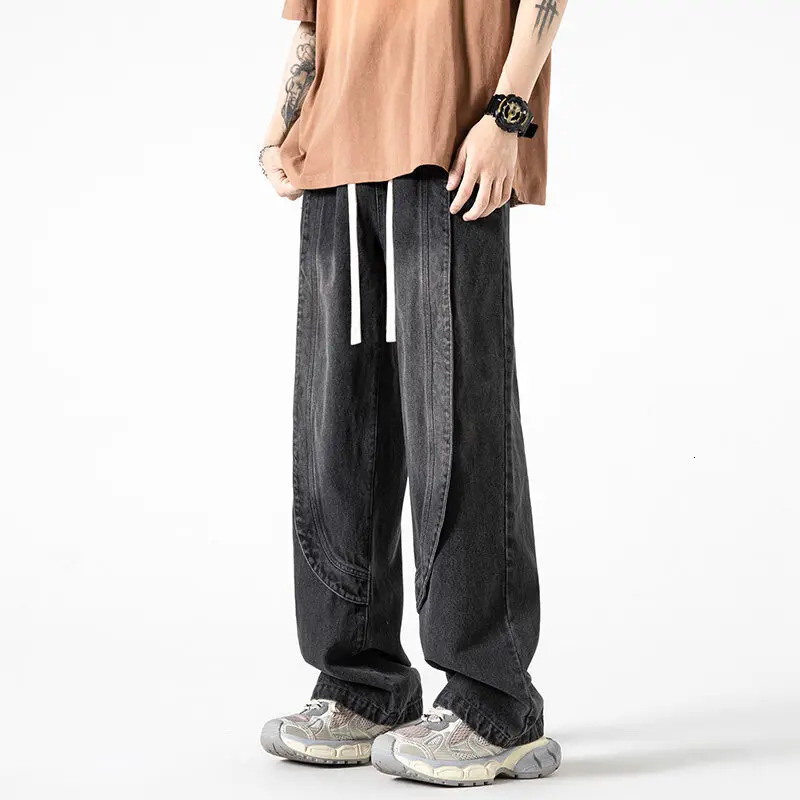 Hip Hop Trendy Mens Jeans Loose Fit Jeans American Street Fashion Straight Jeans Y2K Trousers 250306