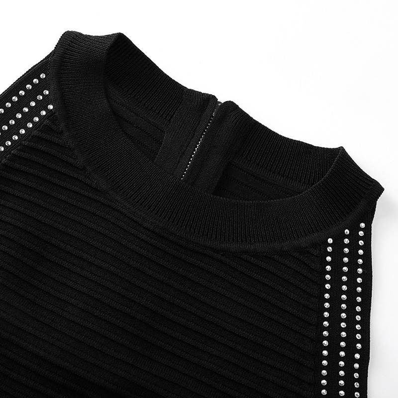 B5270 Spring and summer elegant lady round neck sleeveless heavy hot brick rivet little black dress vest knitted dress female