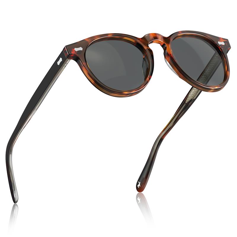 CARFIA Retro Acetate Polarized Sunglasses for Men UV Protection, Vintage Round Frame Eyewear with Gold Filigree