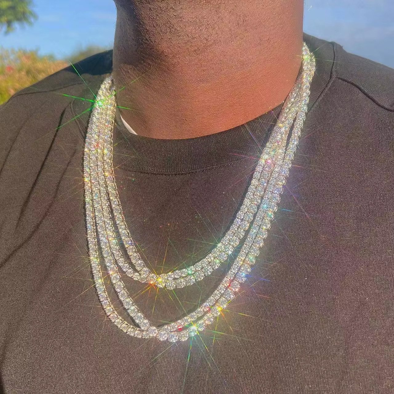 Wholesale Price Necklace 2mm 3mm 4mm 5mm d Color Vvs Moissanite Diamond 925 Sterling Silver Iced Out Tennis Chain
