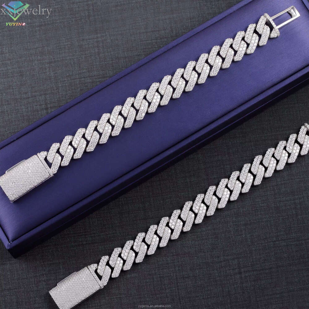 Hip Hop Jewelry 2rows 15mm Wide S Sier VVS Moissanite Iced Out Dia Cuban k Bracelet