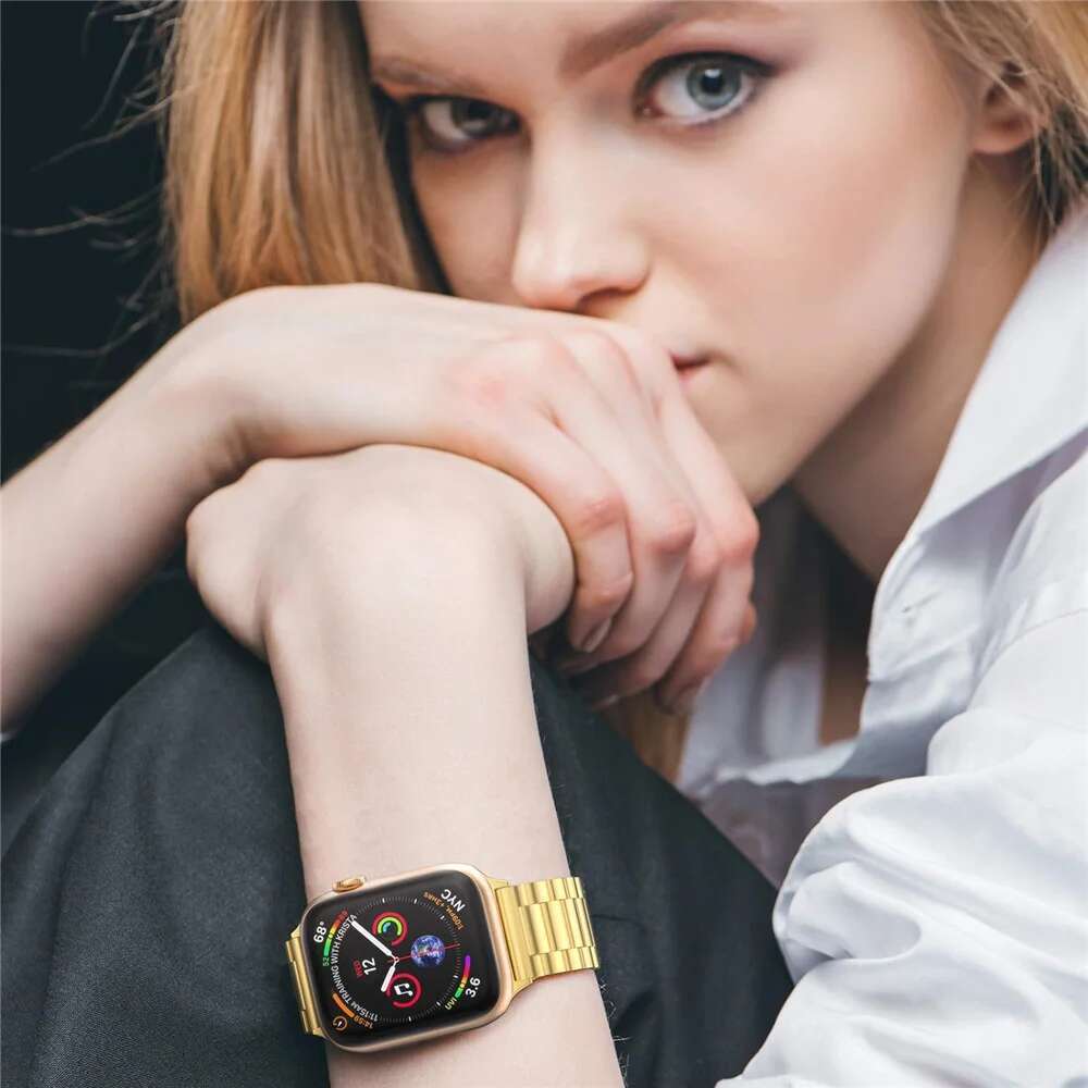 a Watch Band Ultra 1/2 49mm 7 8 9 45mm Stainless Steel Strap for iWatch 6 5 4 3 44mm 42mm 41mm 38m Golden Wristband