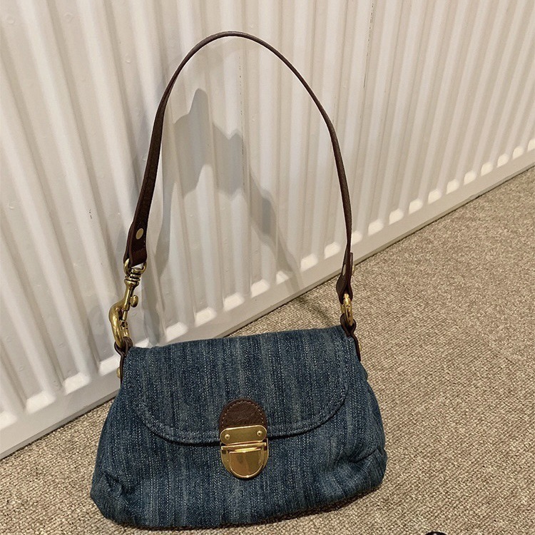 Retro Denim Shoulder Bag New High-end Texture Niche Design Commuting Shoulder Bag Underarm Mini Long Stick Bag Versatile And Fashionable Women's 