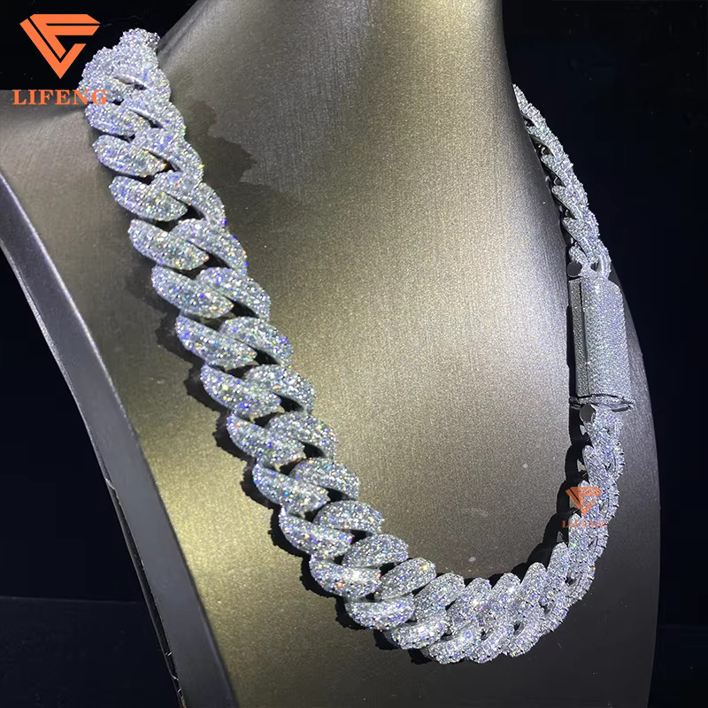 Heavy Thick Necklace Chaines 20mm Big Stone Cuban Link Chain Gra Iced Out VVS Moissanite 925 Silver Hip Hop Jewelry for Men