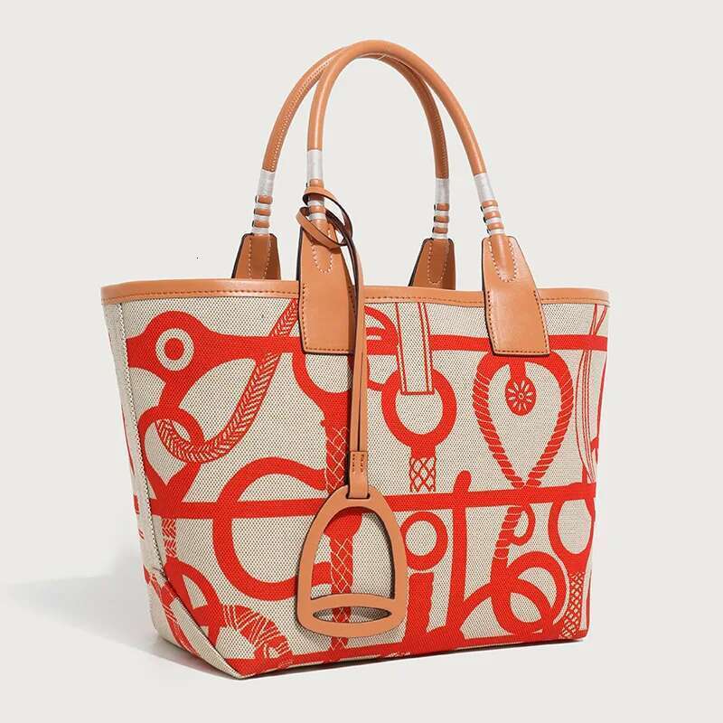 2025 Brand High Quality Tote for Women Geometric Printed Top Handle Satchel Handbag Canvas Fashionable Shopper Bag