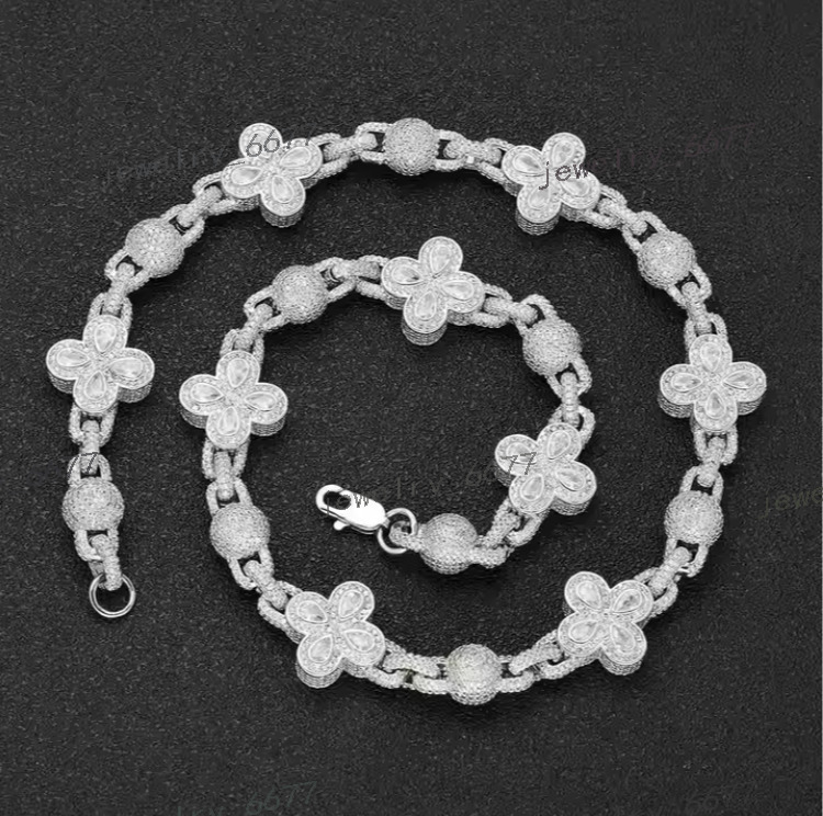 Wholesale Fashion Hip Hop New Four Leaf Clover Round Ball Bead Jewelry Necklace Moissanite Cuban Link Chain for Men/Women