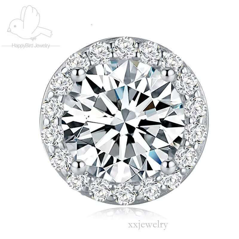 7MM Moissanite Stud Earrings with Sterg Sier Halo Rhodium Plated Classic Style Women's Jewelry