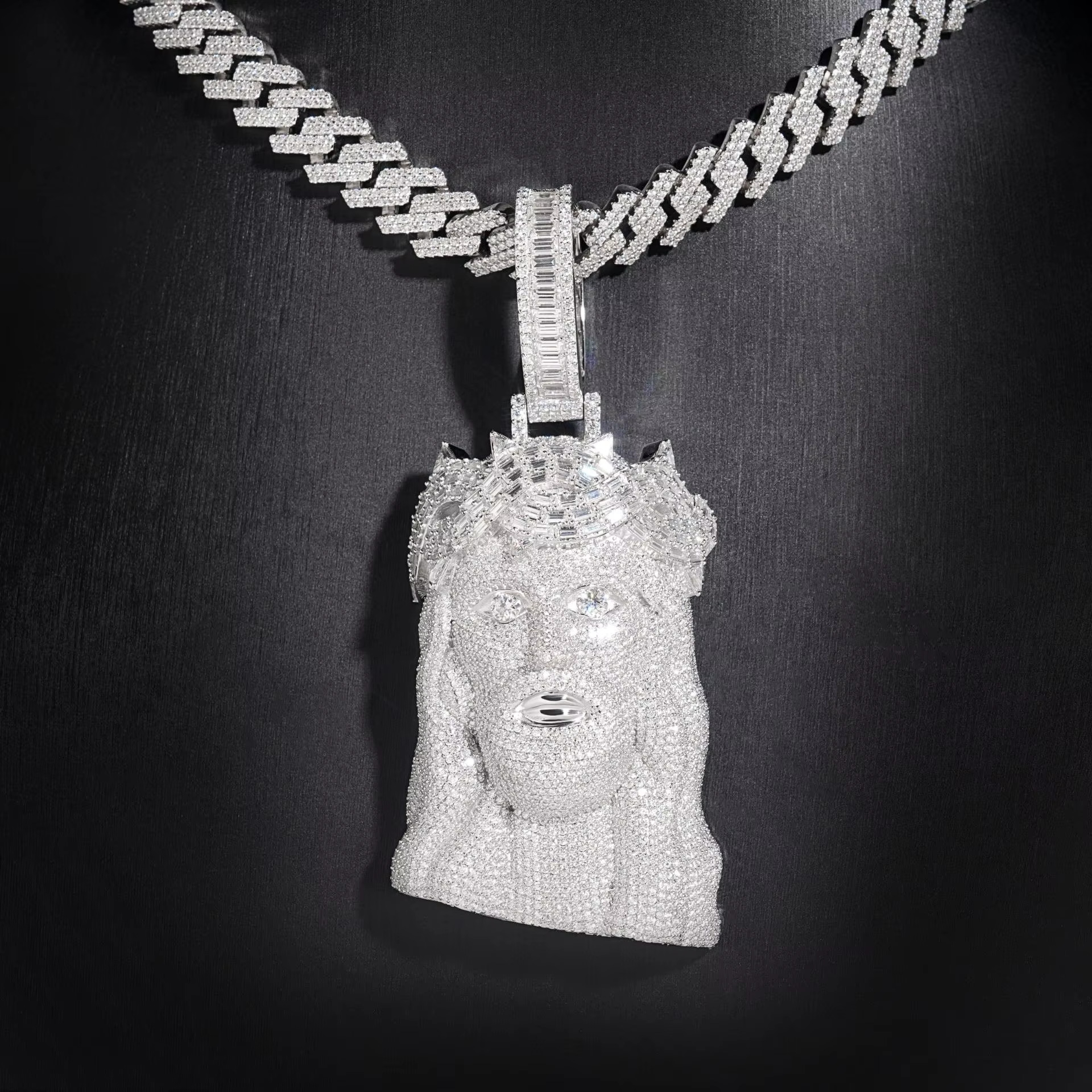 Jesus Pendant with Moissanite 925 Silver Threadable 10mm Cuban Chain Product Type Moissanite Pendants Charms