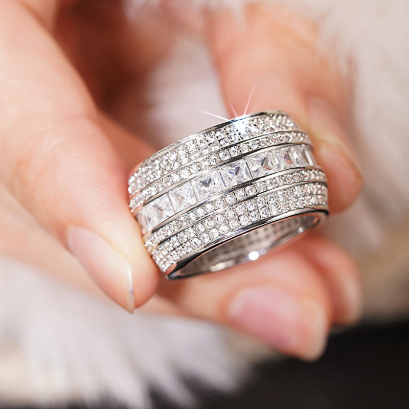 5-10 Sparkling Handmade Wedding Rings Luxury Jewelry 925 Sterling Silver 7 Rows Pave Designer White Sapphire CZ Diamond Party Eternity Lady Women Brid