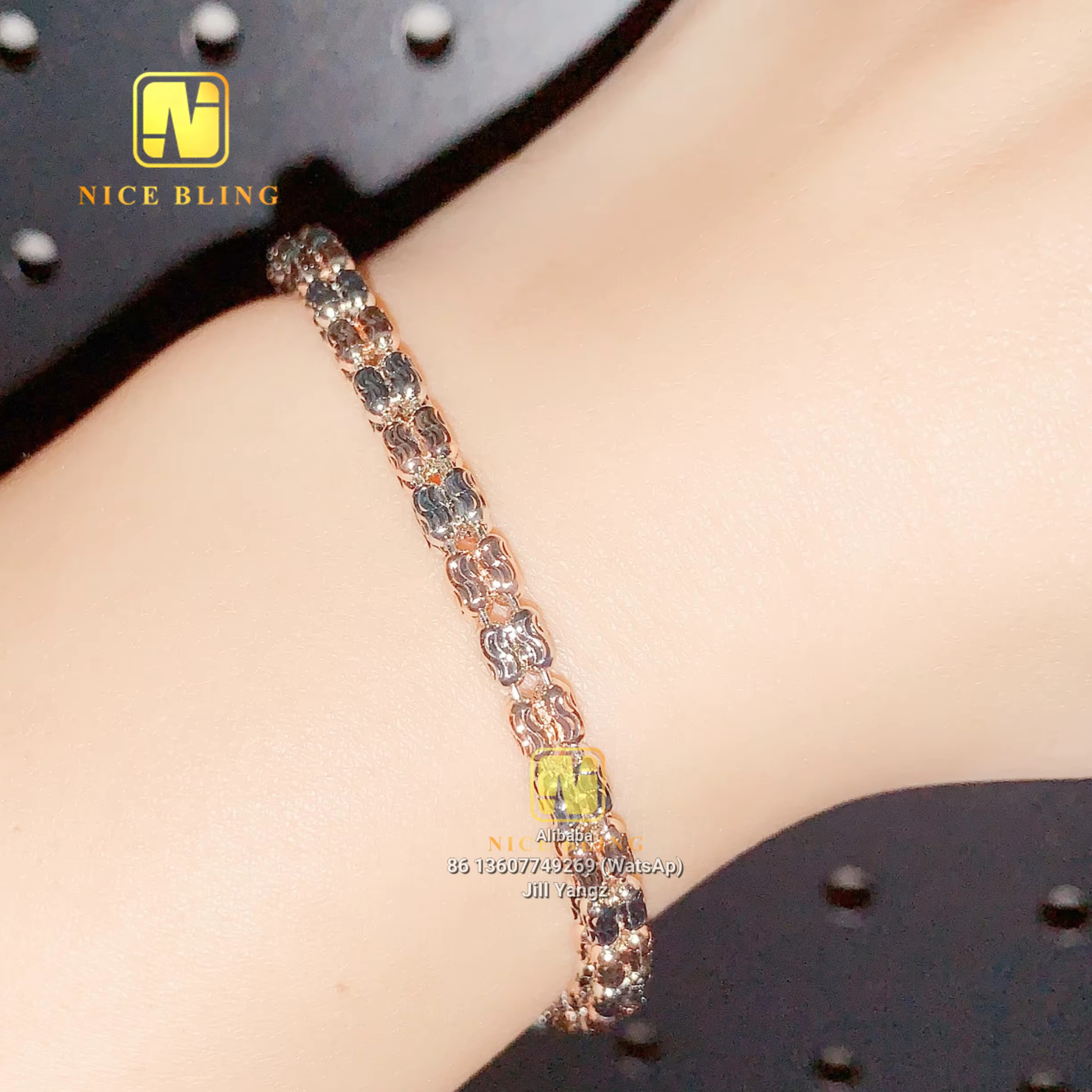 Fancy Ice Chain Cadena Necklace Bracelet Moon Ice 4mm 925 Plain Silver Chain 18k Gold Plated Necklace NO Moissanite Chain
