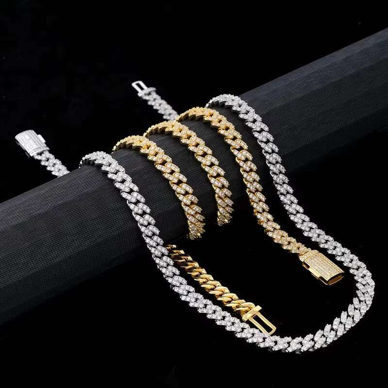 Iced Out Dia 6mm 8mm Miami Sterg Sier Bracelet 14k Gold Moissanite Cuban k Chain Necklace