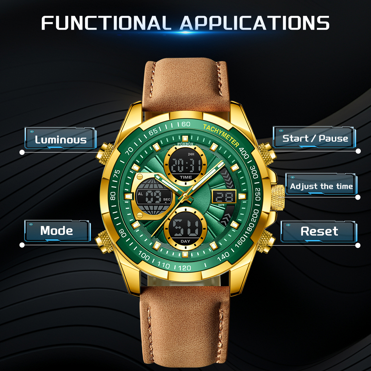 LIGE Dual Display Electronic Watch Dual Display Multifunctional Night Light Men's Watch Waterproof Timing Alarm Clock Multifunctional Watch