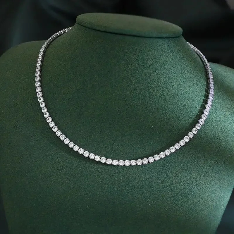 925 Sterling Silver Necklace Zircon Chain Necklace Women Fashion Simple Engagement Wedding Charm Jewelry 4mm 45cm250305