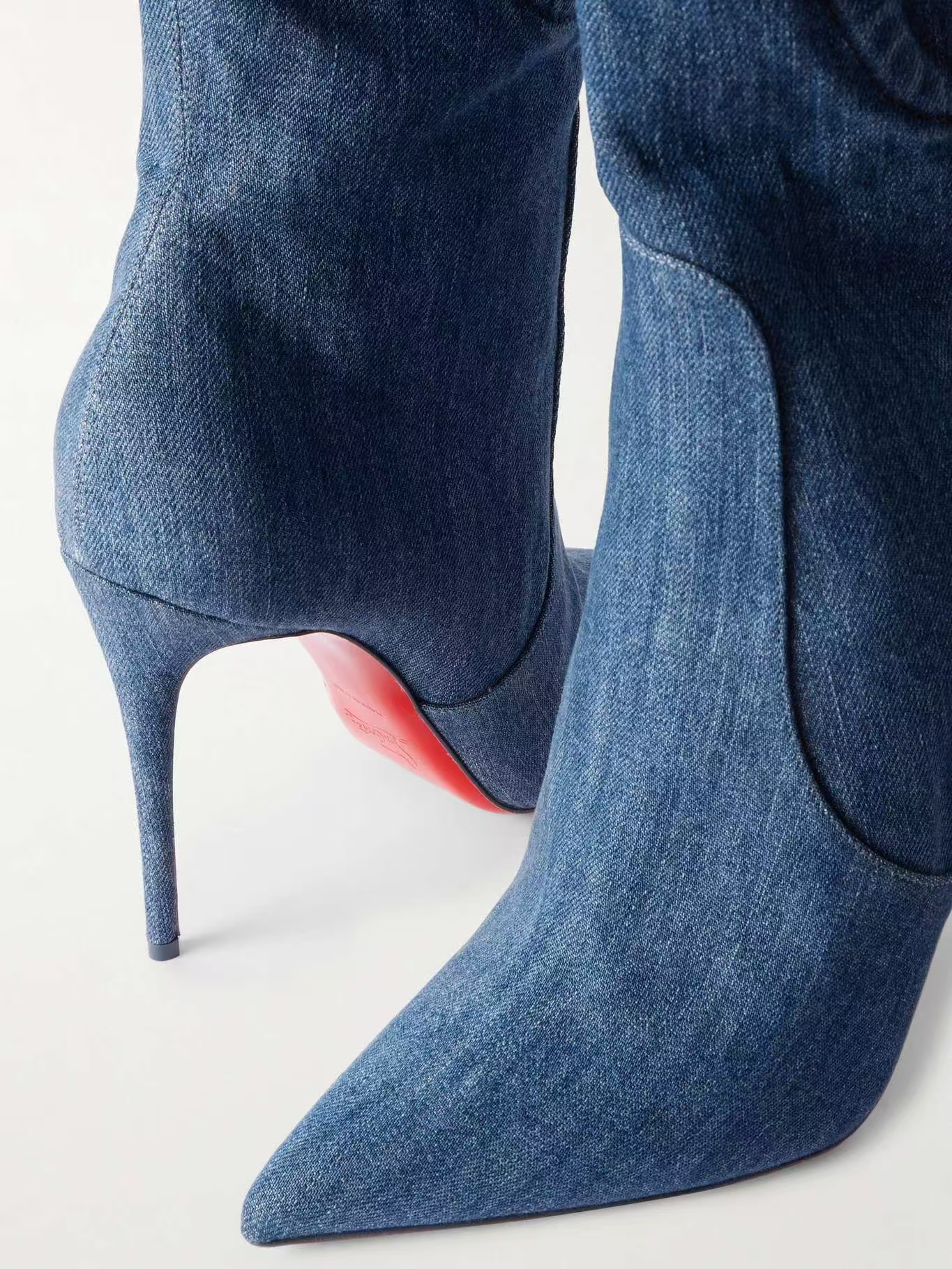 European women's high-heeled pointed shoes, denim embroidered knee high zipper boots, nightclubs dates - stylish and minimalist design
