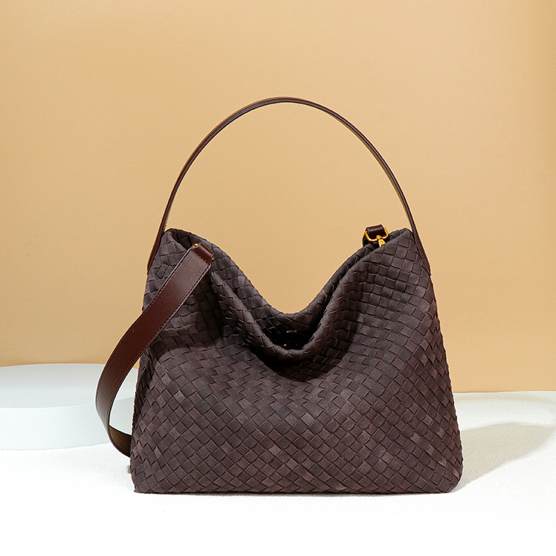 hot Woven One Shoulder Crossbody Bucket Bag for Women - Large Capacity, Frosted Suede, Underarm Tote