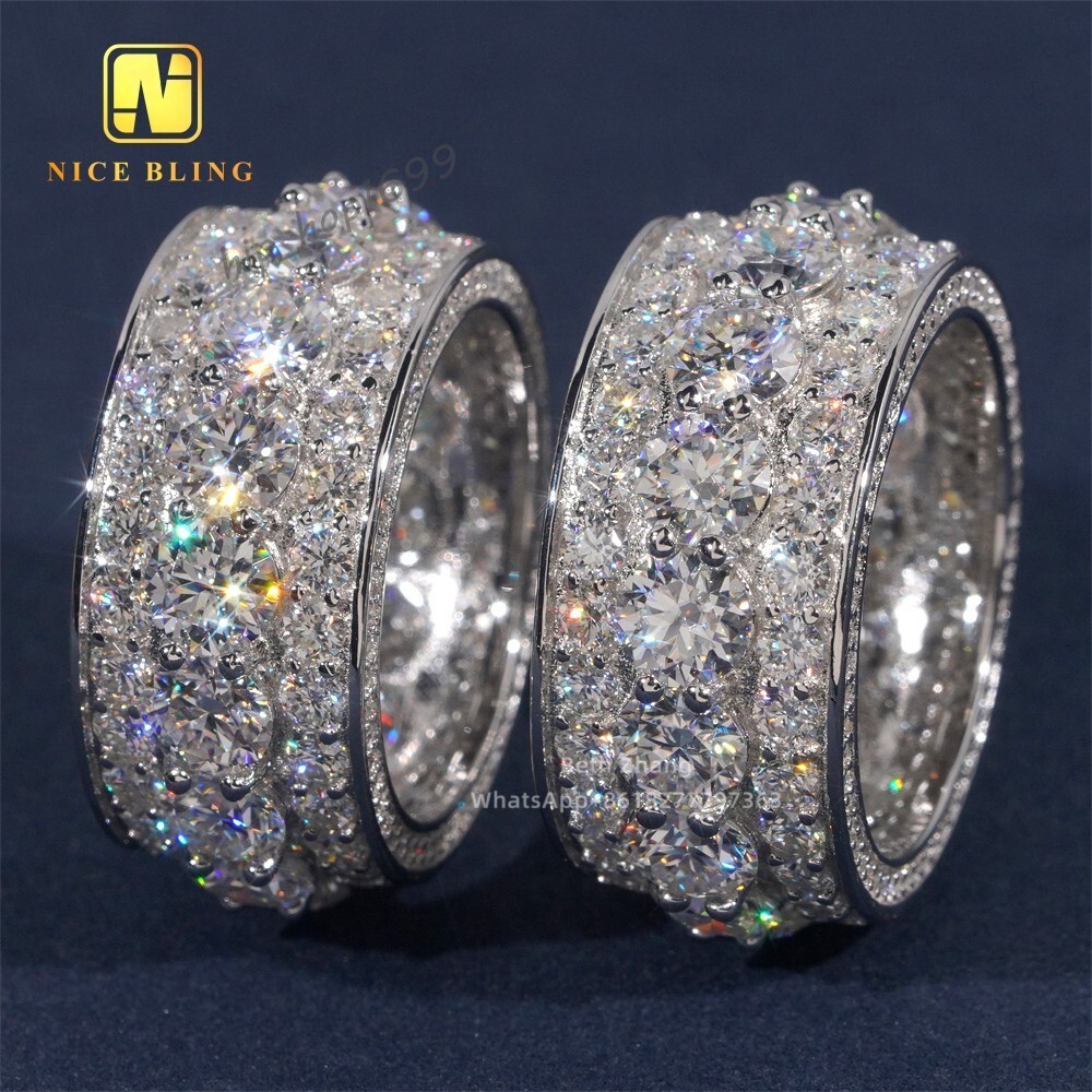Full Iced Out 3 Rows Moissanite Diamond Wedding Bands Popular Hip Hop Men Engagement Rings 925 Silver Jewelry