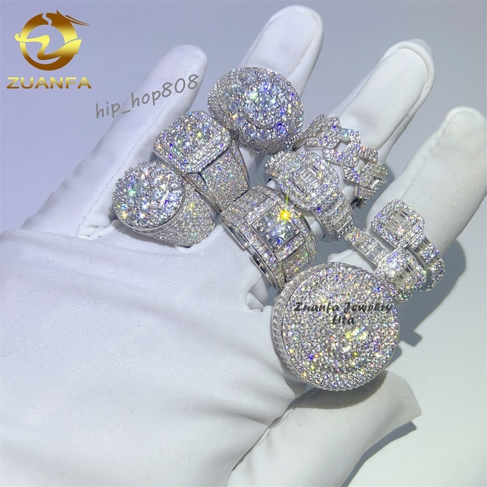 New Arrival Fine Jewelry 925 Sterling Silver Iced Out Diamond Hip Hop Mens Moissanite Ring